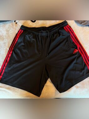 adidas Black Athletic Shorts with Red Side Stripes